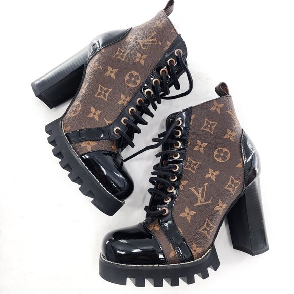 Monogram Lace up Boots Black x Brown - Picture 8 of 12